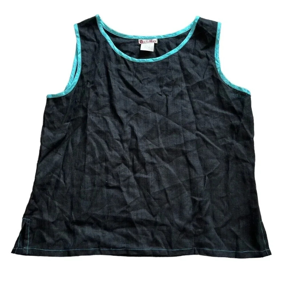 Neil & David Black Linen Silk Trim Tank Top L